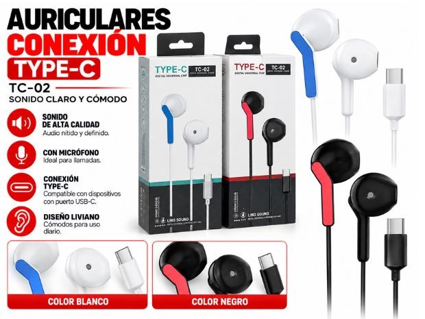 &uu AURICULAR CABLE MANOS LIBRES TIPO C (5102)
